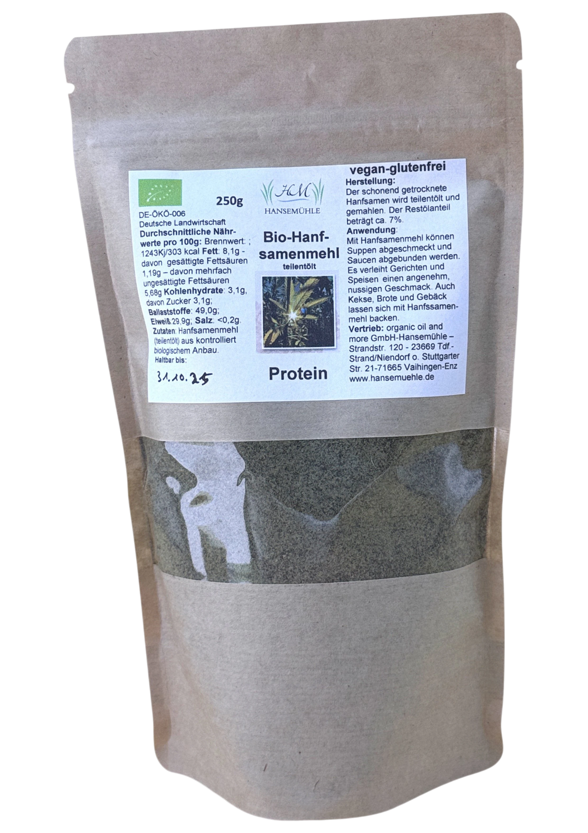 Bio-Hanfsamenmehl teilentölt - glutenfrei