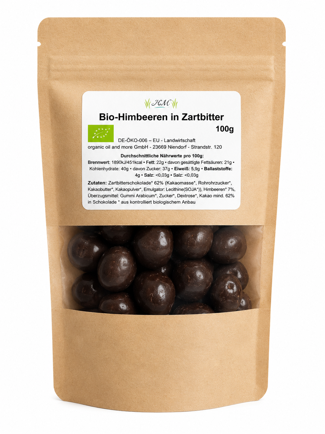 Bio-Himbeeren in Zartbitter Schokolade