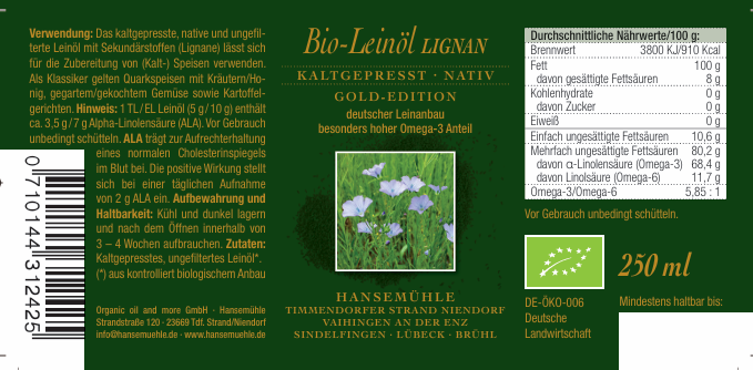 Bio-Leinöl nativ Lignan - Premium ALA  68% - Deutsche Landwirtschaft
