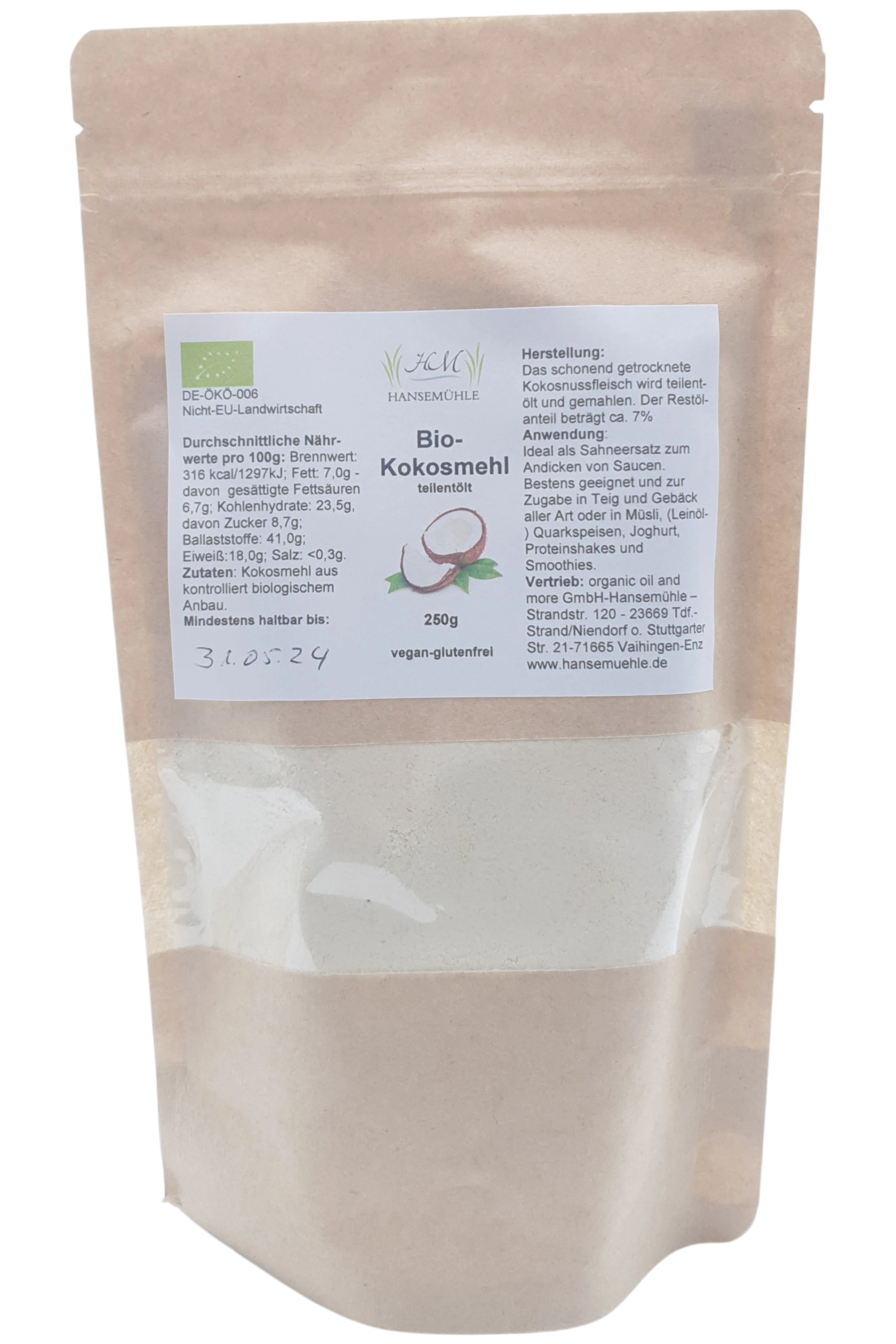Bio-Kokosmehl, teilentölt - glutenfrei